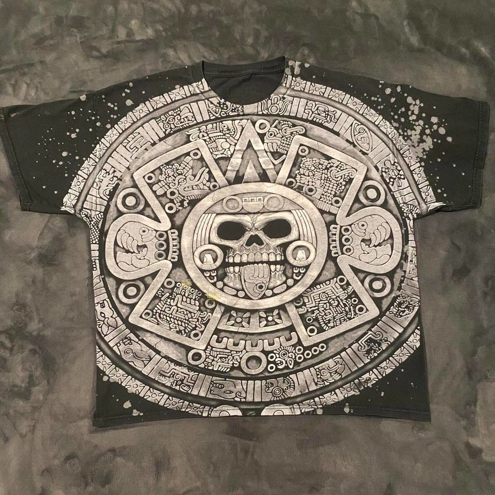 Y2K Aztec Calendar All Over Print Graphic Tee Shirt